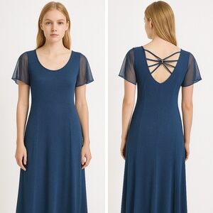 Social Circles Metallic Blue Evening Gown – Size 12